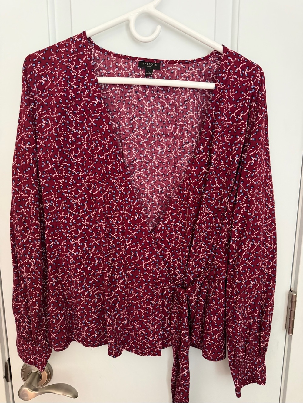 Talbots Burgundy Floral Wrap Blouse